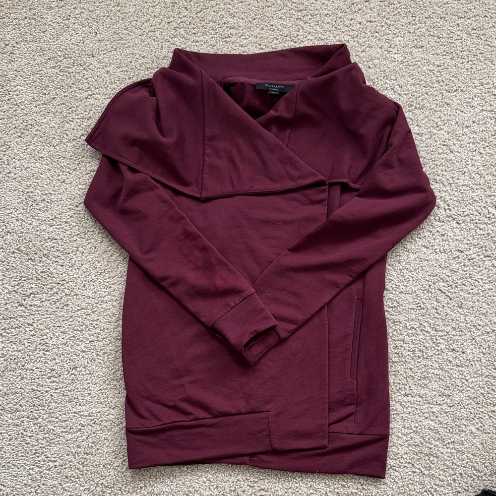 All Saints Deep Burgundy Cowl Neck Sweater